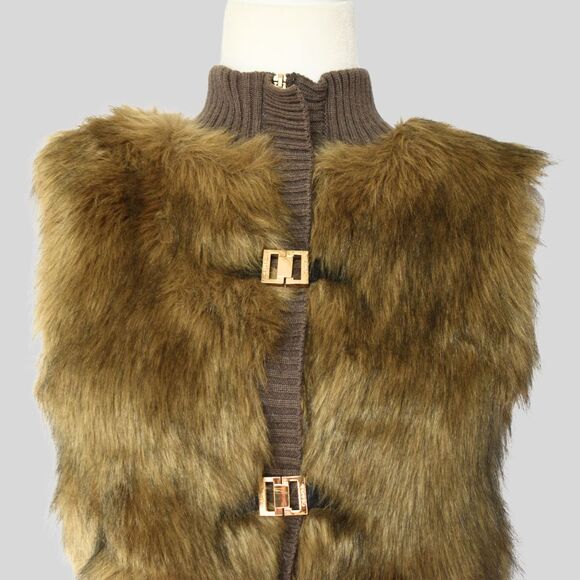 CALVIN KLEIN Faux Fur Sweater Vest Brown Size XS/S - Picture 5 of 9